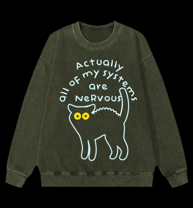 Nervous Cat Mood Vintage Washed 100% Cotton Sweatshirt