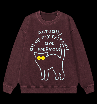 Nervous Cat Mood Vintage Washed 100% Cotton Sweatshirt