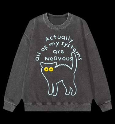 Nervous Cat Mood Vintage Washed 100% Cotton Sweatshirt