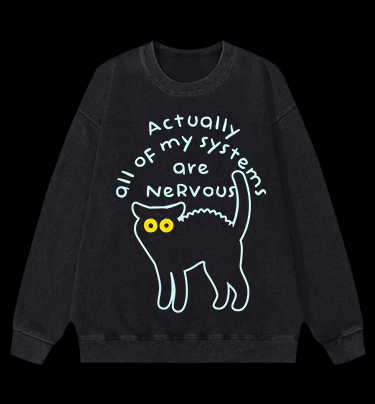 Nervous Cat Mood Vintage Washed 100% Cotton Sweatshirt