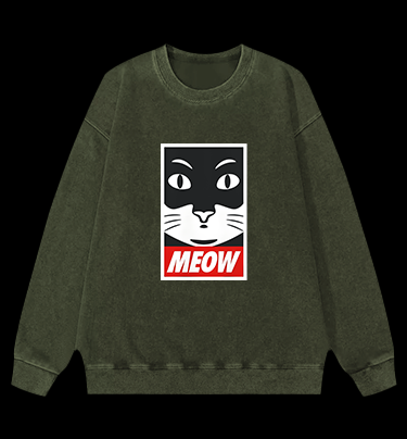Super Cat Meow Vintage Washed 100% Cotton Sweatshirt