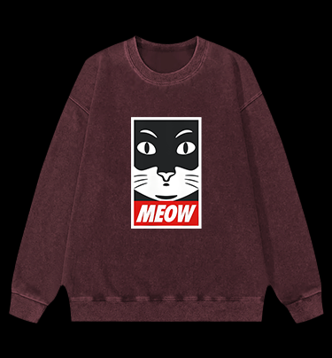 Super Cat Meow Vintage Washed 100% Cotton Sweatshirt