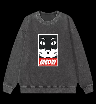 Super Cat Meow Vintage Washed 100% Cotton Sweatshirt