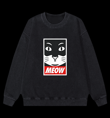Super Cat Meow Vintage Washed 100% Cotton Sweatshirt