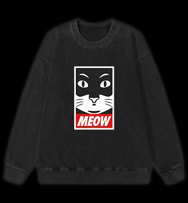 Super Cat Meow Vintage Washed 100% Cotton Sweatshirt