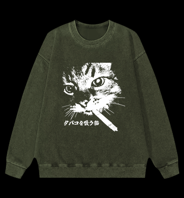 Cat: Rebel Smoker Vintage Washed 100% Cotton Sweatshirt