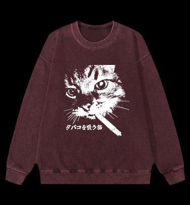 Cat: Rebel Smoker Vintage Washed 100% Cotton Sweatshirt