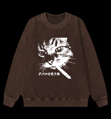 Cat: Rebel Smoker Vintage Washed 100% Cotton Sweatshirt