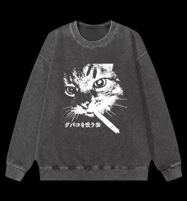 Cat: Rebel Smoker Vintage Washed 100% Cotton Sweatshirt
