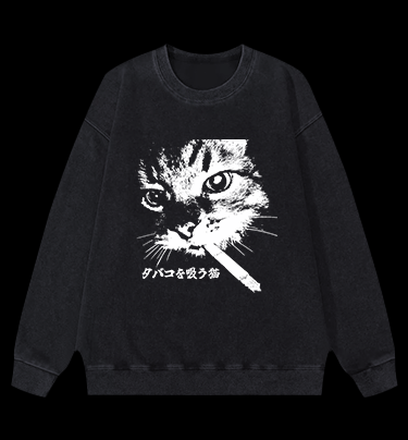 Cat: Rebel Smoker Vintage Washed 100% Cotton Sweatshirt