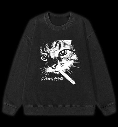 Cat: Rebel Smoker Vintage Washed 100% Cotton Sweatshirt