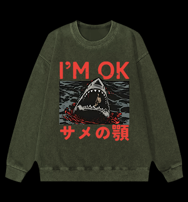 Shark's OK Joke Vintage Washed 100% Cotton Sweatshirt