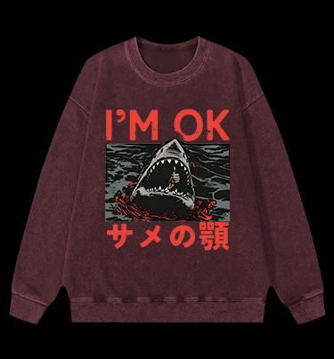 Shark's OK Joke Vintage Washed 100% Cotton Sweatshirt