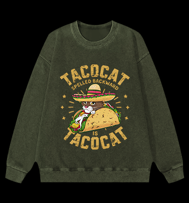 Taco Cat Palindrome Vintage Washed 100% Cotton Sweatshirt