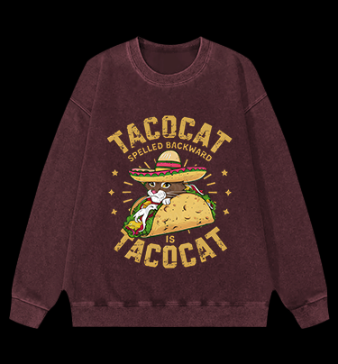Taco Cat Palindrome Vintage Washed 100% Cotton Sweatshirt