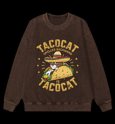 Taco Cat Palindrome Vintage Washed 100% Cotton Sweatshirt