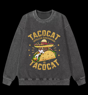 Taco Cat Palindrome Vintage Washed 100% Cotton Sweatshirt