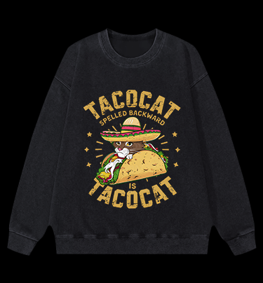Taco Cat Palindrome Vintage Washed 100% Cotton Sweatshirt