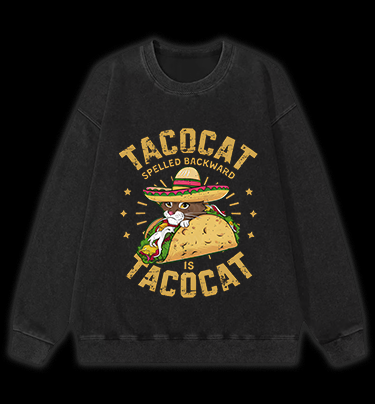 Taco Cat Palindrome Vintage Washed 100% Cotton Sweatshirt