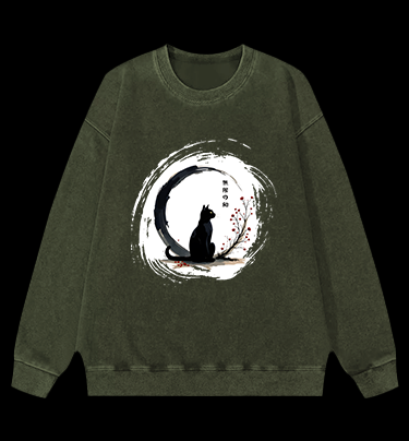 Cat's Zen Moon Vintage Washed 100% Cotton Sweatshirt