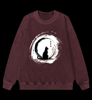 Cat's Zen Moon Vintage Washed 100% Cotton Sweatshirt