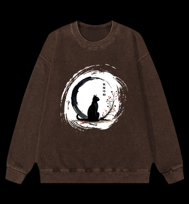 Cat's Zen Moon Vintage Washed 100% Cotton Sweatshirt