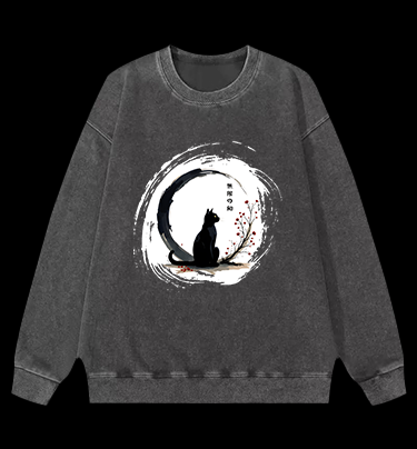Cat's Zen Moon Vintage Washed 100% Cotton Sweatshirt