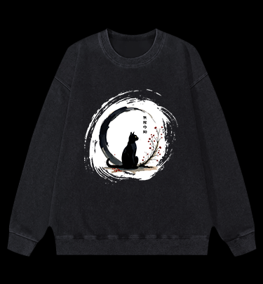 Cat's Zen Moon Vintage Washed 100% Cotton Sweatshirt