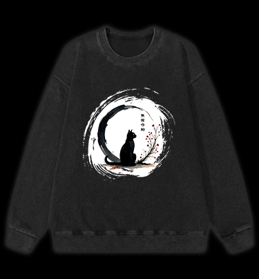 Cat's Zen Moon Vintage Washed 100% Cotton Sweatshirt