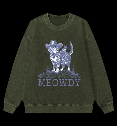 Cat's Western Greeting Vintage Washed 100% Cotton Sweatshirt