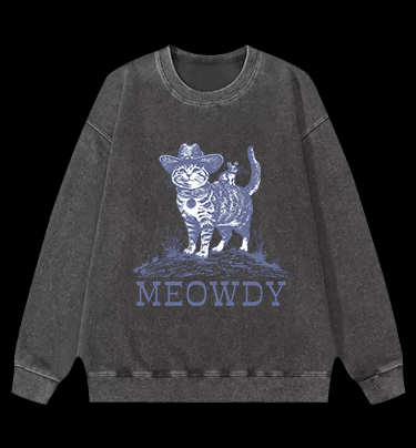 Cat's Western Greeting Vintage Washed 100% Cotton Sweatshirt