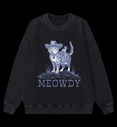 Cat's Western Greeting Vintage Washed 100% Cotton Sweatshirt
