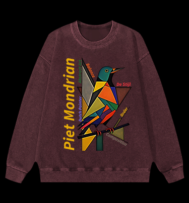 Piet Mondrian - Style Bird Vintage Washed 100% Cotton Sweatshirt