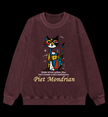 Piet Mondrian:Cat's Artistic Chaos Vintage Washed 100% Cotton Sweatshirt
