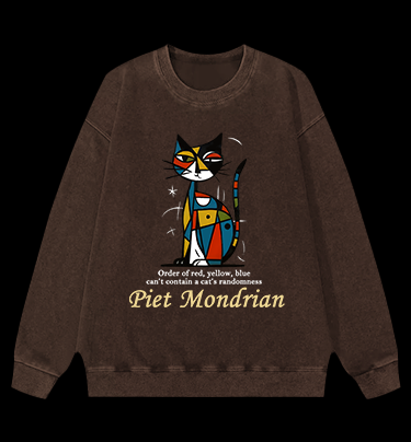 Piet Mondrian:Cat's Artistic Chaos Vintage Washed 100% Cotton Sweatshirt