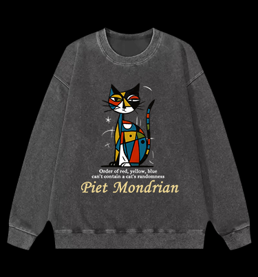 Piet Mondrian:Cat's Artistic Chaos Vintage Washed 100% Cotton Sweatshirt