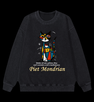 Piet Mondrian:Cat's Artistic Chaos Vintage Washed 100% Cotton Sweatshirt