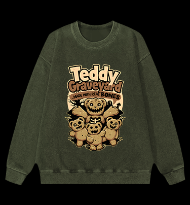 Creepy Bear Fun Vintage Washed 100% Cotton Sweatshirt