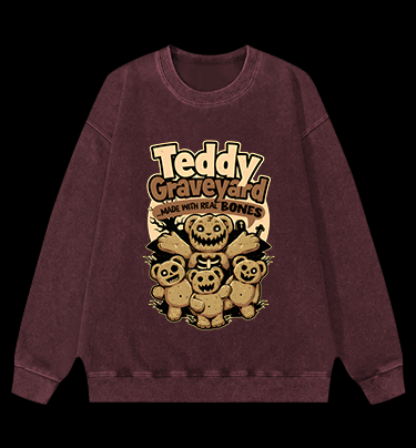 Creepy Bear Fun Vintage Washed 100% Cotton Sweatshirt