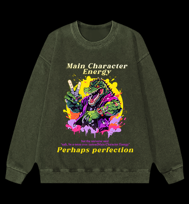 Neon  Crocodile Vibe Vintage Washed 100% Cotton Sweatshirt