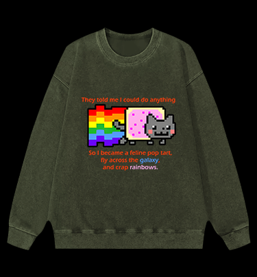 Cat's Crazy Style Vintage Washed 100% Cotton Sweatshirt