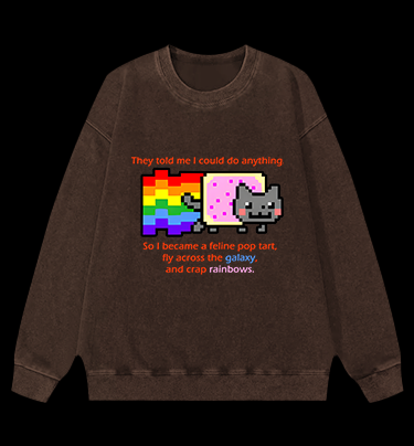 Cat's Crazy Style Vintage Washed 100% Cotton Sweatshirt