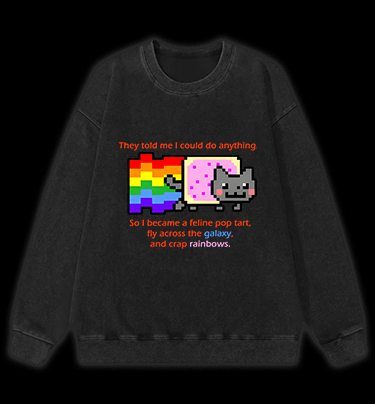 Cat's Crazy Style Vintage Washed 100% Cotton Sweatshirt