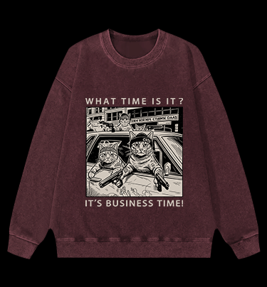 Cats' Business Time Vintage Washed 100% Cotton Sweatshirt