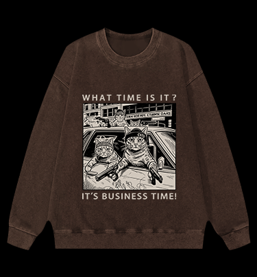 Cats' Business Time Vintage Washed 100% Cotton Sweatshirt