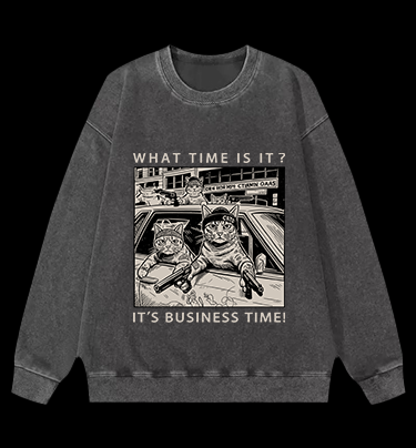 Cats' Business Time Vintage Washed 100% Cotton Sweatshirt