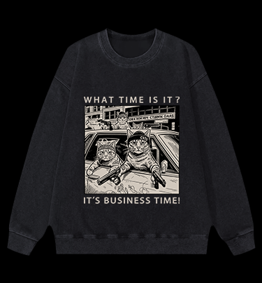 Cats' Business Time Vintage Washed 100% Cotton Sweatshirt