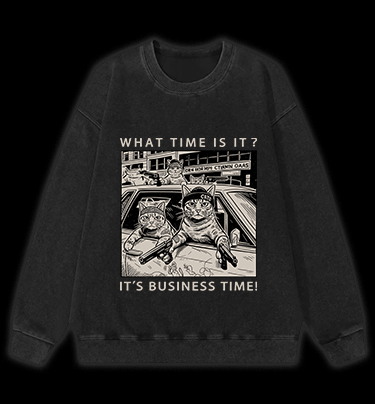 Cats' Business Time Vintage Washed 100% Cotton Sweatshirt