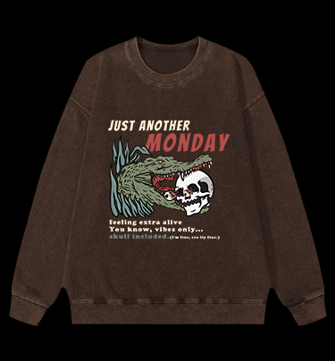 Crocodile's Monday Vibe Vintage Washed 100% Cotton Sweatshirt