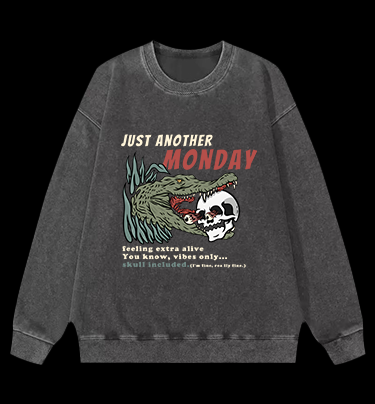 Crocodile's Monday Vibe Vintage Washed 100% Cotton Sweatshirt